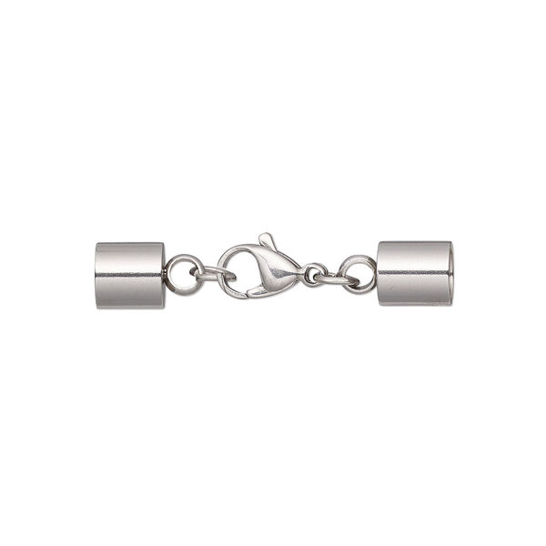 Clasp, lobster claw, stainless steel, 39x7mm with 12x7mm and 8x7mm cord ends, 5.5mm inside diameter. Sold individually. image number 0
