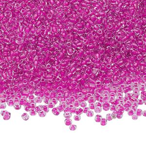 Seed bead, Ming Tree™, glass, pkg/1 pound, #11 round, transparent color-lined fuchsia.