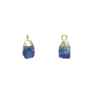 Lapis lazuli / sterling silver 1pkg1, electrocoated gold-plated hand-cut nugget drop natural medium