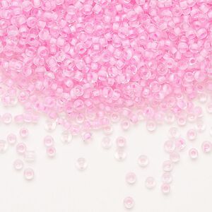 Seed bead, Ming Tree™, glass, pkg/1 pound, #11 round, transparent color-lined pink.