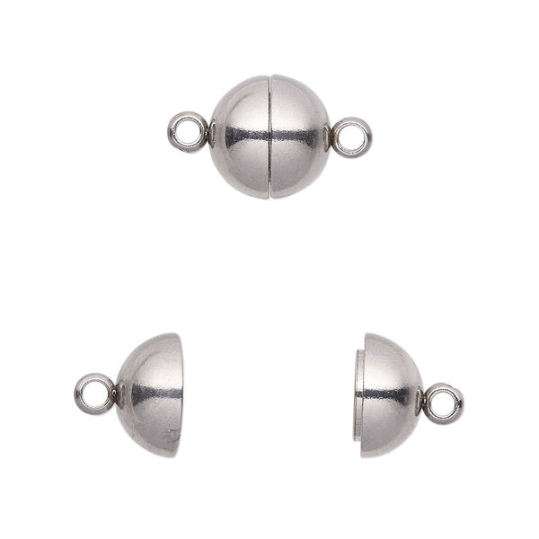 Clasp, magnetic, stainless steel, 10mm round. Sold per pkg of 10. image number 0