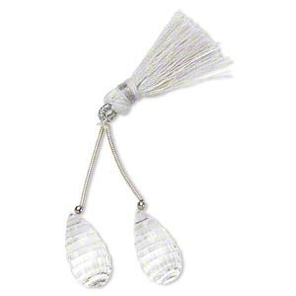 Bead, quartz crystal (natural), 20x10mm hand-cut top-drilled checkerboard-faceted briolette, B+ grade, Mohs hardness 7. Sold per pkg of 2 beads. image number 0