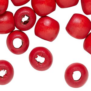 Bead, wood (dyed/waxed), red, 12x11mm barrel. Sold per 4-ounce pkg, approximately 255 beads.