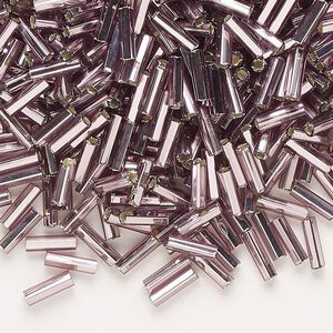 Bead, Preciosa Ornela Czech glass, bugle bead, pkg/50g, 1/4 inch, silver-lined transparent light amethyst, (27010).