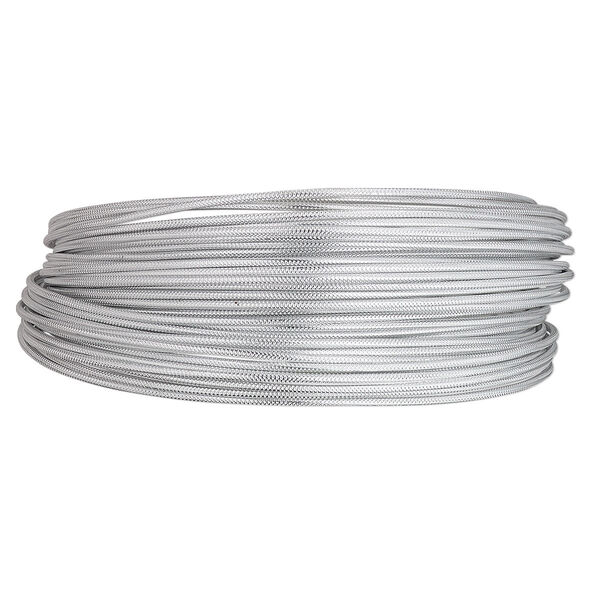 Wire, anodized aluminum, silver, textured round with crosshatch pattern, 12 gauge. Sold per pkg of 45 feet. image number 0
