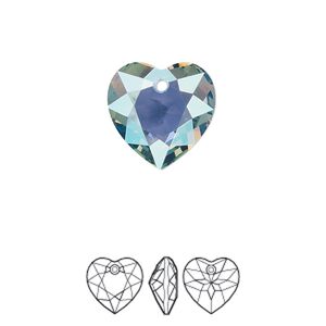 Drop 24pk aquamarine shimmer, Swarovski® 14.5mm pendant heart cut 6432