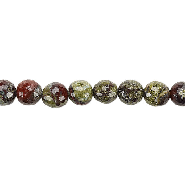 Bead, dragon blood jasper (natural), 6mm faceted round, B grade, Mohs hardness 6-1/2 to 7. Sold per 8-inch strand, approximately 30 beads. image number 0