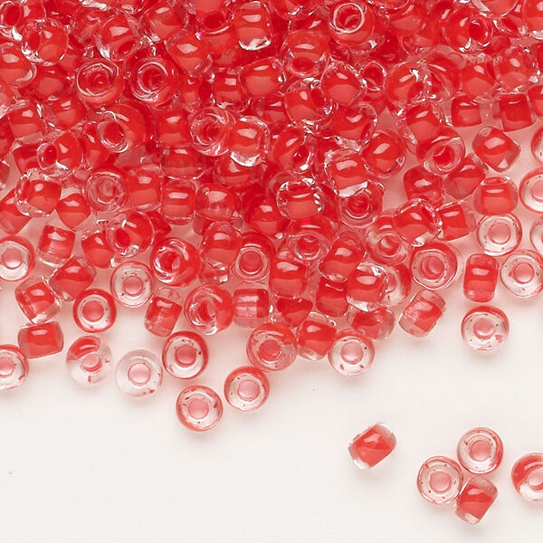 Seed bead, Dyna-Mites™, glass, translucent inside color red, #6 round. Sold per 1/2 kilogram pkg. image number 0