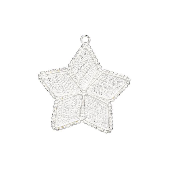 Drop, silver-plated brass, 24x23mm star with beaded edge and (5) 10x6mm rhombus settings. Sold individually. image number 0