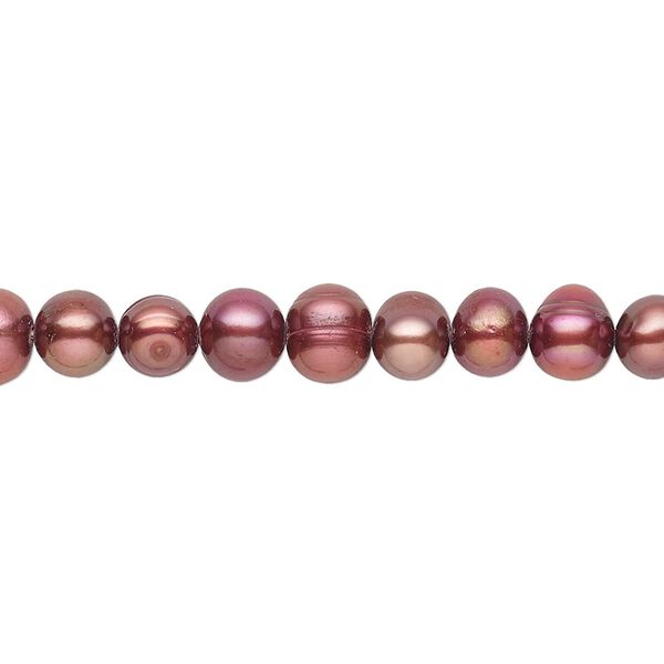 Pearl, cultured freshwater (dyed), rhubarb, 5-6mm semi-round with 0.4-0.6mm hole, D grade, Mohs hardness 2-1/2 to 4. Sold per 15-inch strand. image number 0