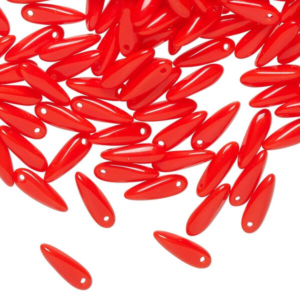 Czech pressed glass 1pkg200, top-drilled dagger bead opaque orange-red 10x3mm image number 0