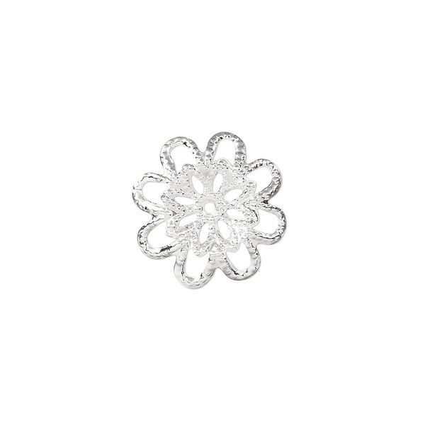Component, silver-finished brass, 16x15.5mm single-sided flower. Sold per pkg of 20. image number 0