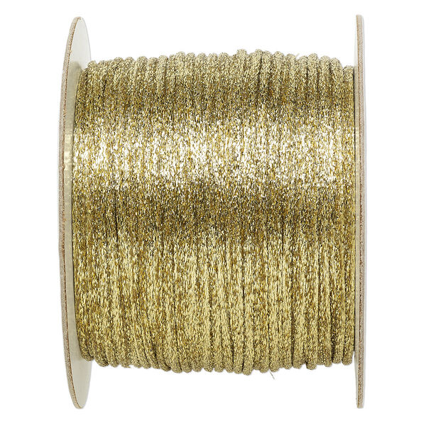 Cord, Satinique™, satin, metallic gold, 2mm. Sold per 432-foot spool. image number 0