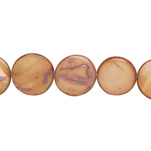 Mother-of-pearl shell 1pkg1, puffed flat round bead 15 inch burnt sienna 12-13mm image number 0