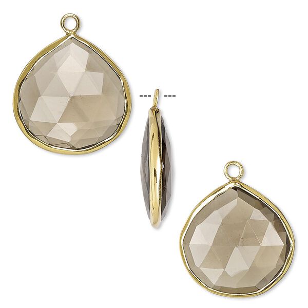 Drop, smoky quartz (heated / irradiated) and gold-finished sterling silver, 20mm double-sided faceted teardrop. Sold per pkg of 2. image number 0