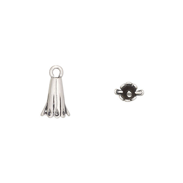 Bail, JBB Findings, pinch, antiqued sterling silver, 9x5mm fancy cone. Sold per pkg of 2. image number 0