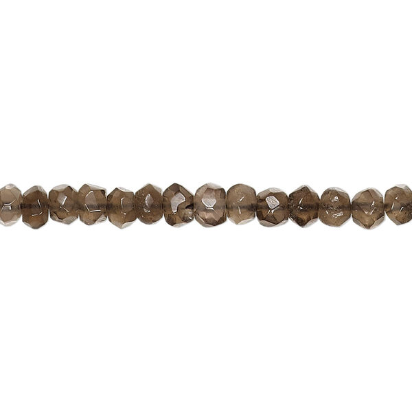 Bead, smoky quartz (heated / irradiated), 4x3mm hand-cut faceted rondelle, B grade, Mohs hardness 7. Sold per 15-1/2" to 16" strand. image number 0