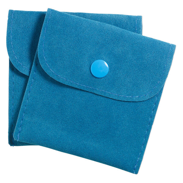 Pouch, velveteen and plastic, blue, 3-inch square with snap closure. Sold per pkg of 6. image number 0