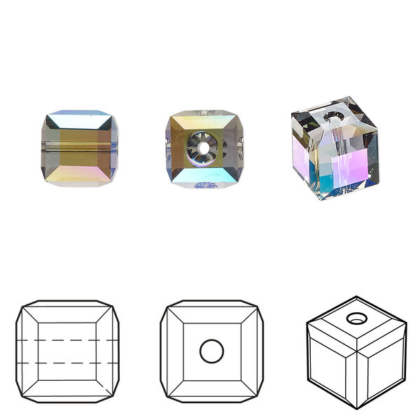 Bead 6pk black diamond shimmer, Crystal Passions® 8mm cube 5601 image number 0