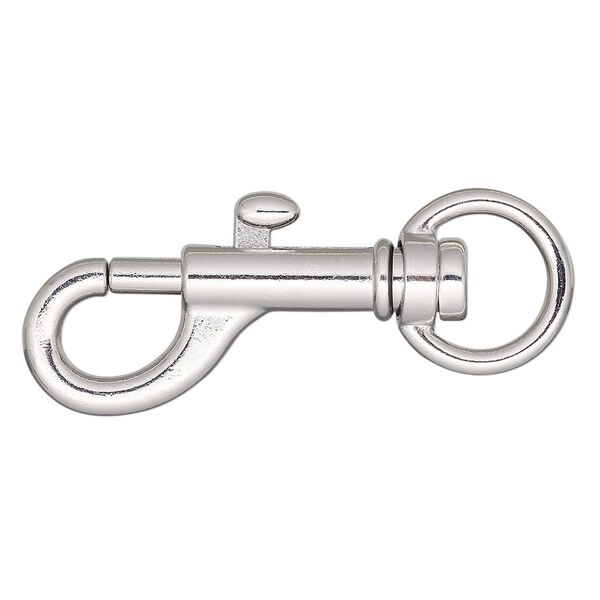 Clasp, snap hook, imitation rhodium-finished steel and "pewter" (zinc-based alloy), 31x13mm with swivel. Sold per pkg of 4. image number 0