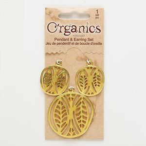 Focal and drop, gold-finished "pewter" (zinc-based alloy), 25x24mm and 38x37mm matte freeform with cutout leaf design. Sold per pkg of 3.