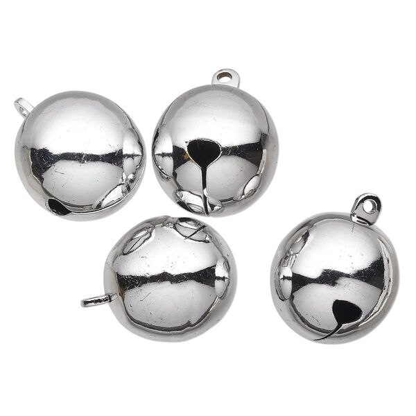 Bell, silver-plated brass, 25mm round. Sold per pkg of 4. image number 0