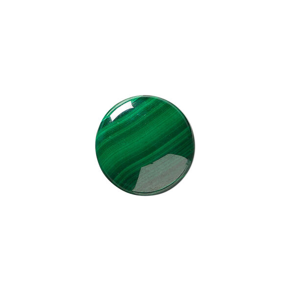 Cabochon, malachite (natural), 16mm calibrated round, B grade, Mohs hardness 3-1/2 to 4. Sold individually. image number 0
