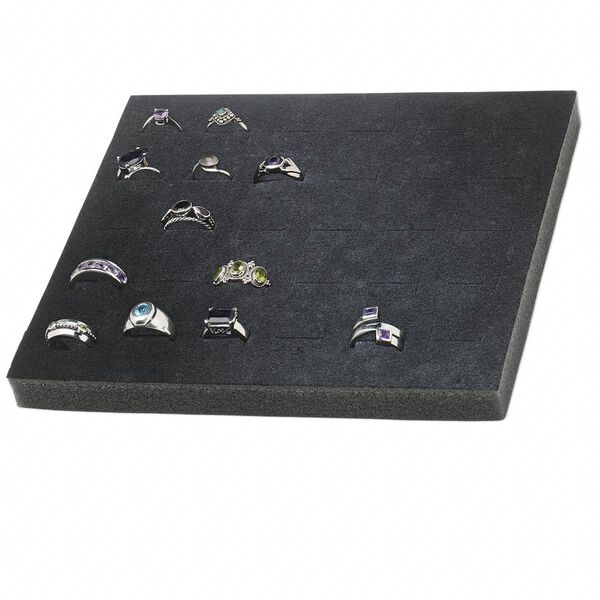 Display insert, ring, foam, black, 7-3/4 x 6-3/4 x 3/4 inches with 30 slots, fits standard half tray. Sold individually. image number 0
