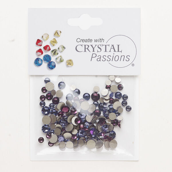 Flat back mix 1pkg144 tanzanite and amethyst foil back, Crystal Passions&reg; rhinestone 3.00-4.80mm round SS12 / SS16 / SS20 image number 0