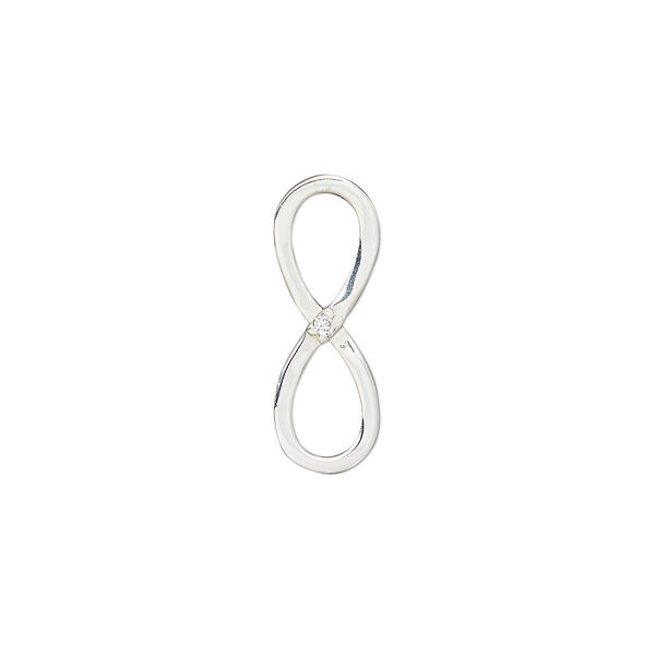 Link, cubic zirconia and sterling silver, clear, 22x8mm single-sided infinity. Sold individually. image number 0