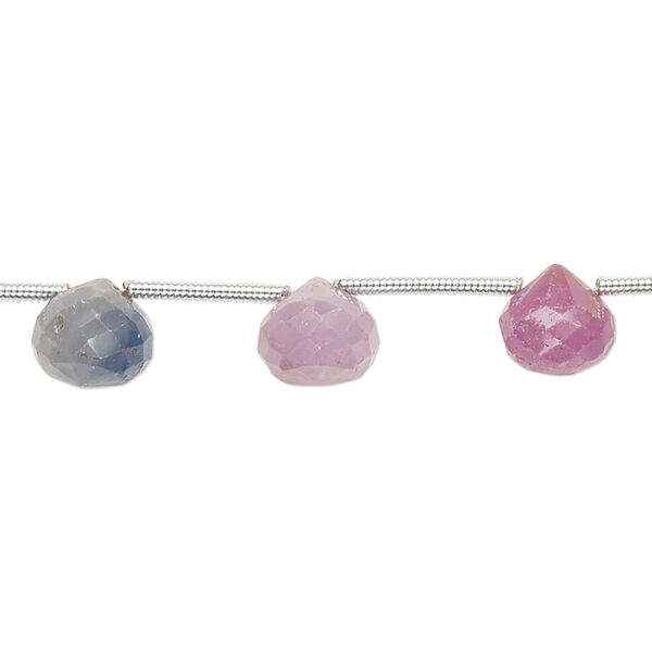 Bead, multi-sapphire (heated), 7-8mm hand-cut top-drilled faceted teardrop with 0.4-1.4mm hole, C+ grade, Mohs hardness 8. Sold per pkg of 12. image number 0