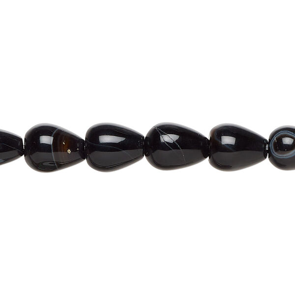 Black agate 1pkg1, teardrop bead C grade, 15 inch 8x6mm-10x7mm image number 0