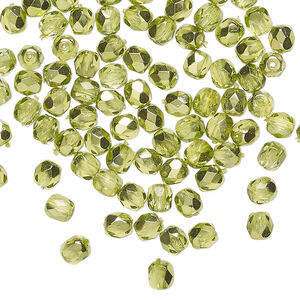 Bead 1pkg100, Czech fire-polished glass, clear with half-coat metallic silver green, 4mm faceted round.