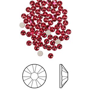 Flat back 1440pk scarlet foil back, Swarovski® 2.5-2.7mm rose round SS9 2058