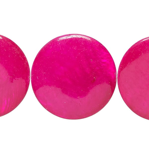Mother-of-pearl shell 1pkg1, puffed flat round bead 15 inch fuchsia 24-25mm image number 0