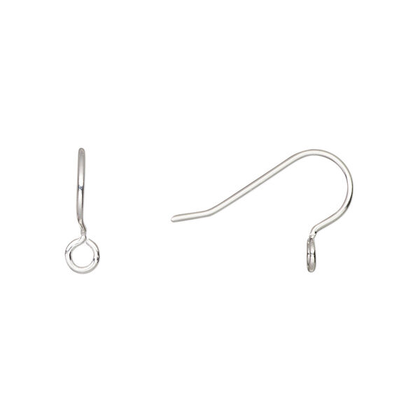 Ear wire, silver-plated brass, 12.5mm fishhook with perpendicular open loop, 21 gauge. Sold per pkg of 10 pairs. image number 0