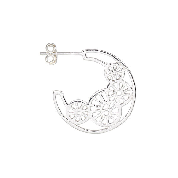 Earstud, Create Compliments®, sterling silver, 20.5mm 3/4 hoop with shell design. Sold per pair. image number 0