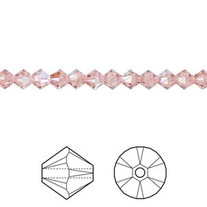 Bead 144pk light rose shimmer, Crystal Passions® 4mm bicone 5328