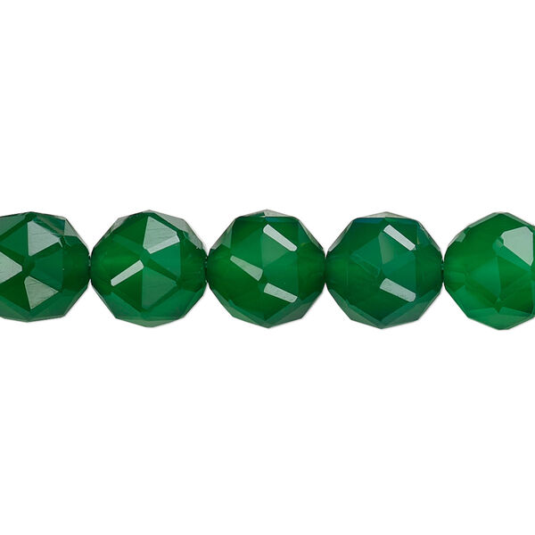 Bead, green agate (dyed), 8mm rose-cut round, B+ grade, Mohs hardness 6-1/2 to 7. Sold per 8-inch strand, approximately 20 beads. image number 0