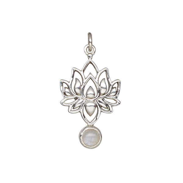 Rainbow moonstone / sterling silver 1pkg1, lotus drop natural antiqued 22.5x14.5mm image number 1