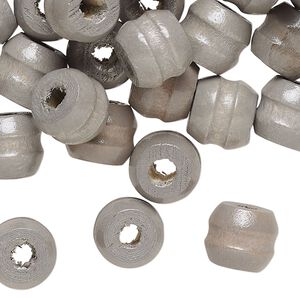 Bead, wood (dyed/waxed), grey, 11x9mm ribbed barrel. Sold per pkg of 100.