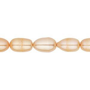 Pearl, cultured freshwater (dyed), apricot, 7-8mm rice, C grade, Mohs hardness 2-1/2 to 4. Sold per 16-inch strand.