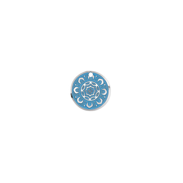 Drop, stainless steel, blue patina, 10mm single-sided domed round with sunflower design. Sold per pkg of 8. image number 0