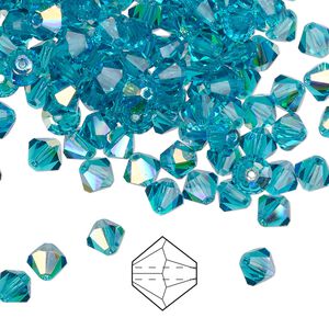 Bead 576pk blue zircon AB, Preciosa Czech crystal 5mm bicone