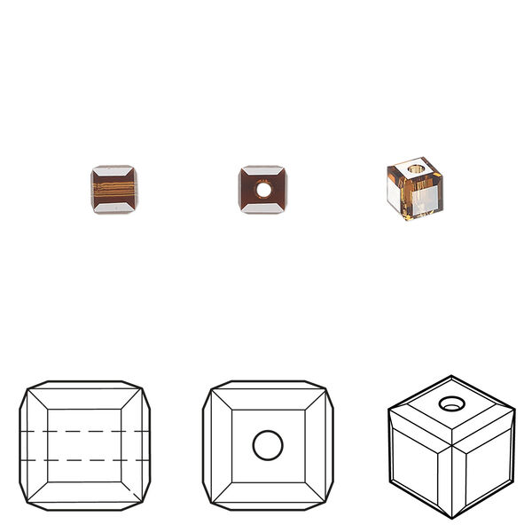 Bead 1pkg288 smoked topaz, Swarovski® ReCreated™, 4mm faceted cube 5601 image number 0