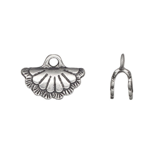 Crimp end, TierraCast®, Wild West collection, pewter (tin-based alloy), 18.5x9mm double-sided concho, 2mm inside diameter. Sold per pkg of 2. image number 0