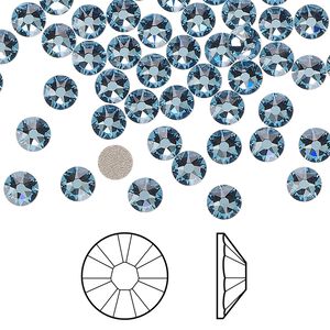 Flat back 144pk aquamarine foil back, Crystal Passions® 4.6-4.8mm rose round SS20 2088