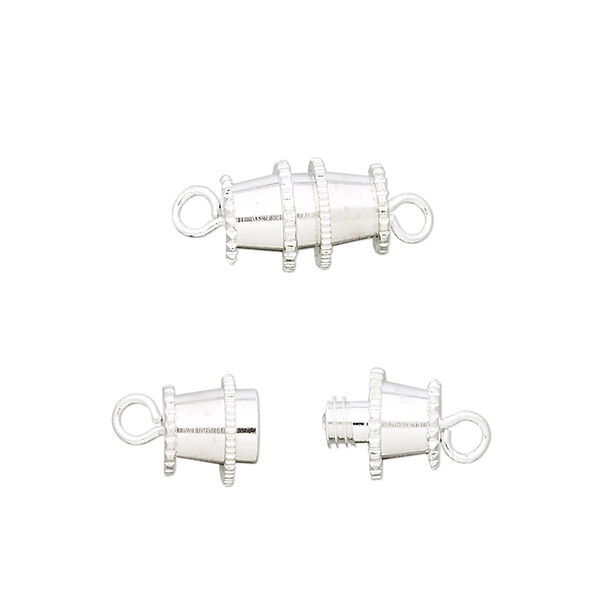 Clasp, barrel, silver-finished brass, 12x8mm. Sold per pkg of 10. image number 0