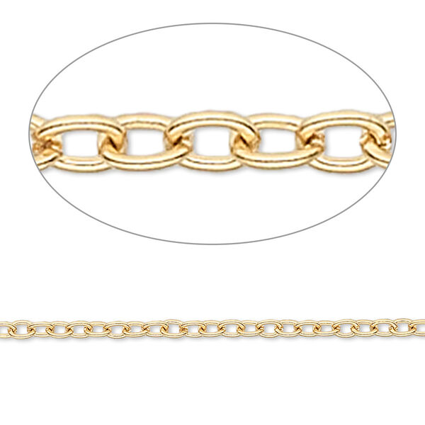 Chain, gold-finished brass, 3x2.5mm cable. Sold per pkg of 50 feet. image number 0