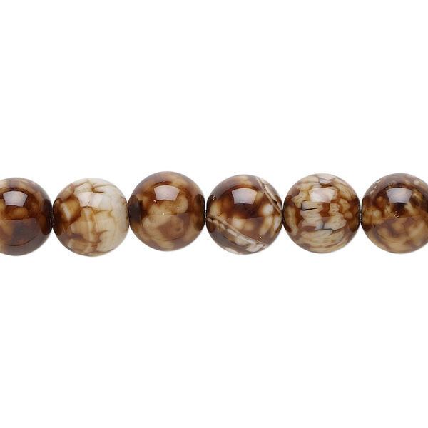 Bead, chocolate crackle agate (dyed / heated), 8mm hand-cut round, B grade, Mohs hardness 6-1/2 to 7. Sold per 8-inch strand. image number 0
